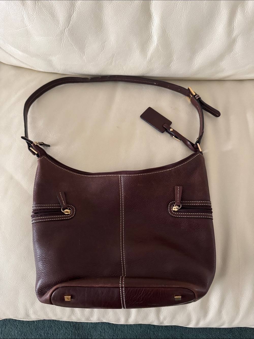 Etienne Aigner Dark Brown Leather Shoulder Bag with Gold Hardware